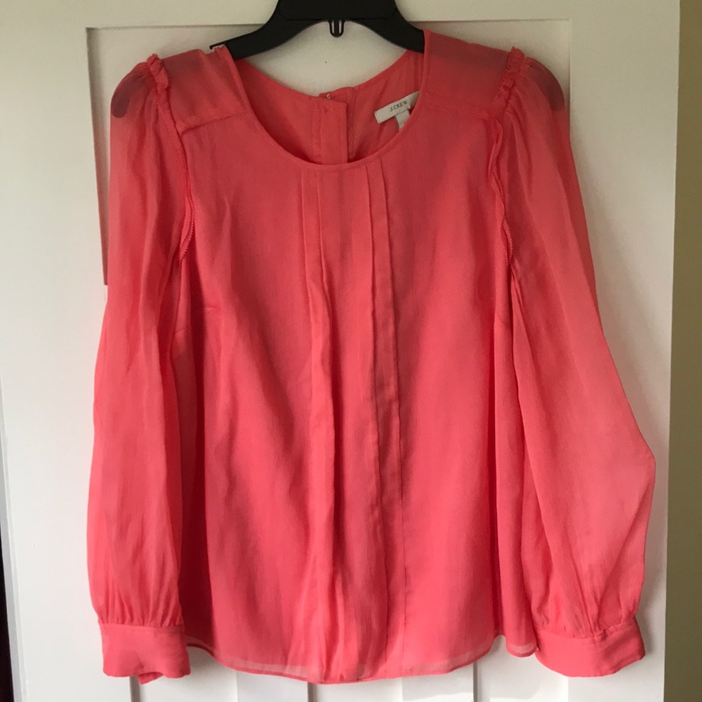 Coral button back silk chiffon blouse